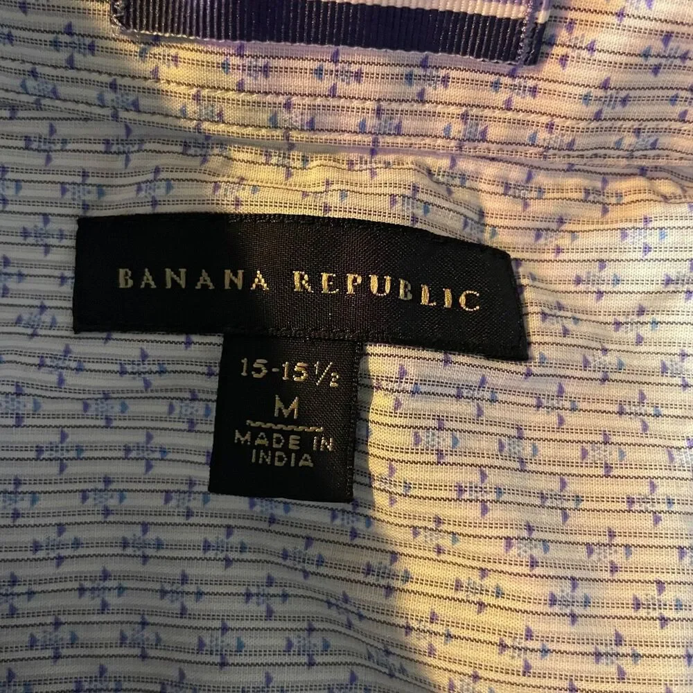 Banana Republic Shirt Slim Blue White Long Sleeve Button Up Cotton Men's Size M